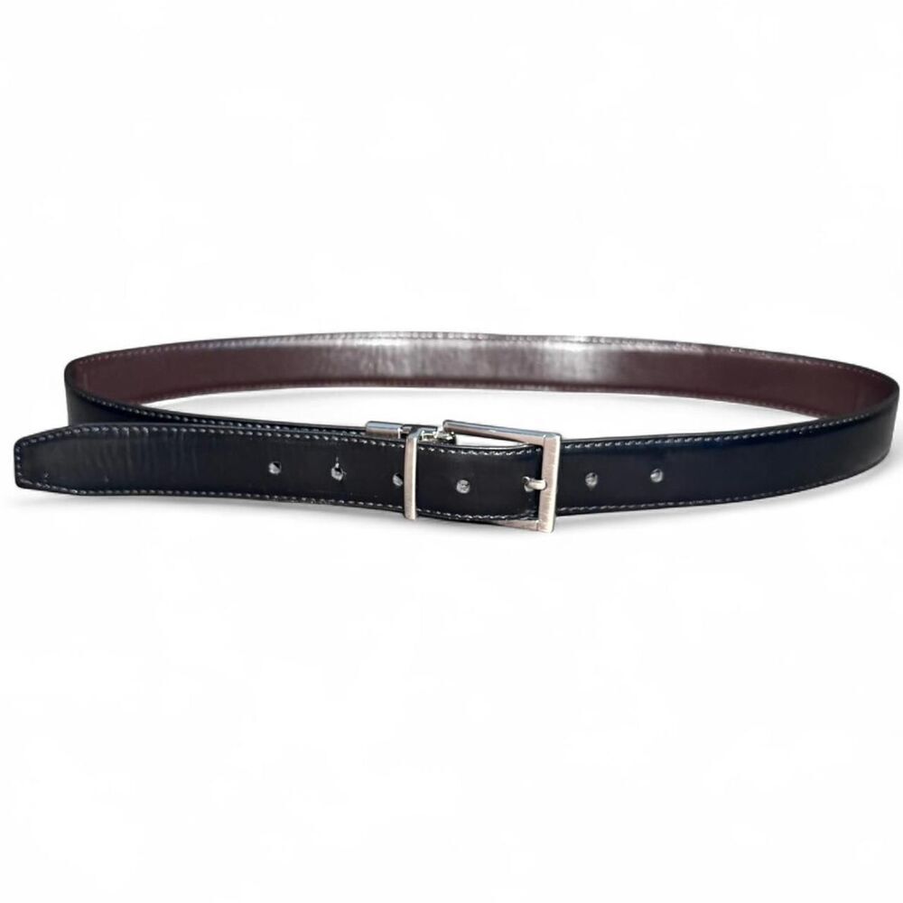 Perry Ellis Men’s Reversible Belt Black Brown Man Made Size 34 Silver Buckle